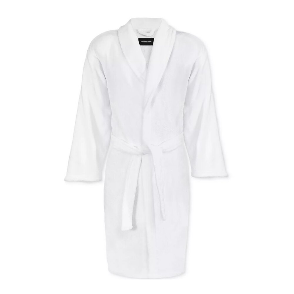 Montblanc Unisex Luxury Bath Robe, White Plush Soft Tie Belt, Spa Lounge - NEW